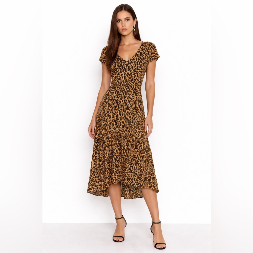 ZARA Leopard Print Asymmetrical Midi Dress XS